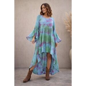 Jaded Gypsy Whimsy HiLo Dress Tie Dye Bell Sleeve S/M Boho Festival Hippie Fairy